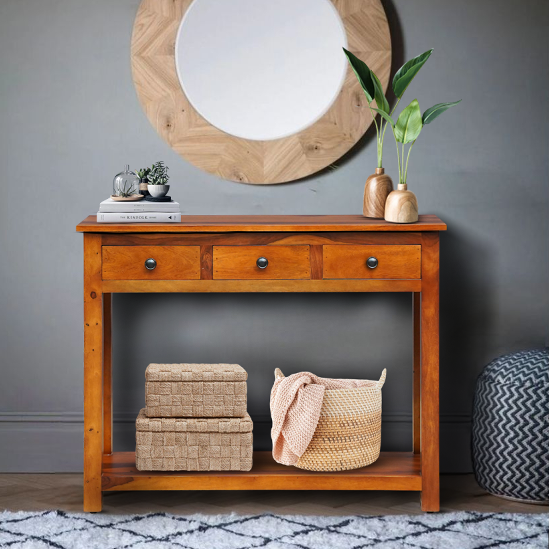Lynton Sheesham Wood Console Table in Honey Finish