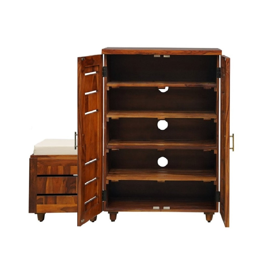 Napa Sheesham Wood Shoe Rack in Honey Finish