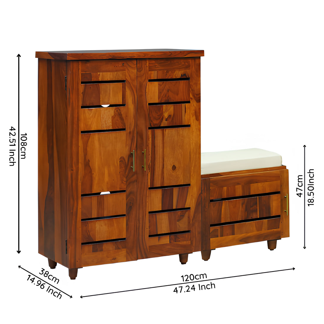 Napa Sheesham Wood Shoe Rack in Honey Finish