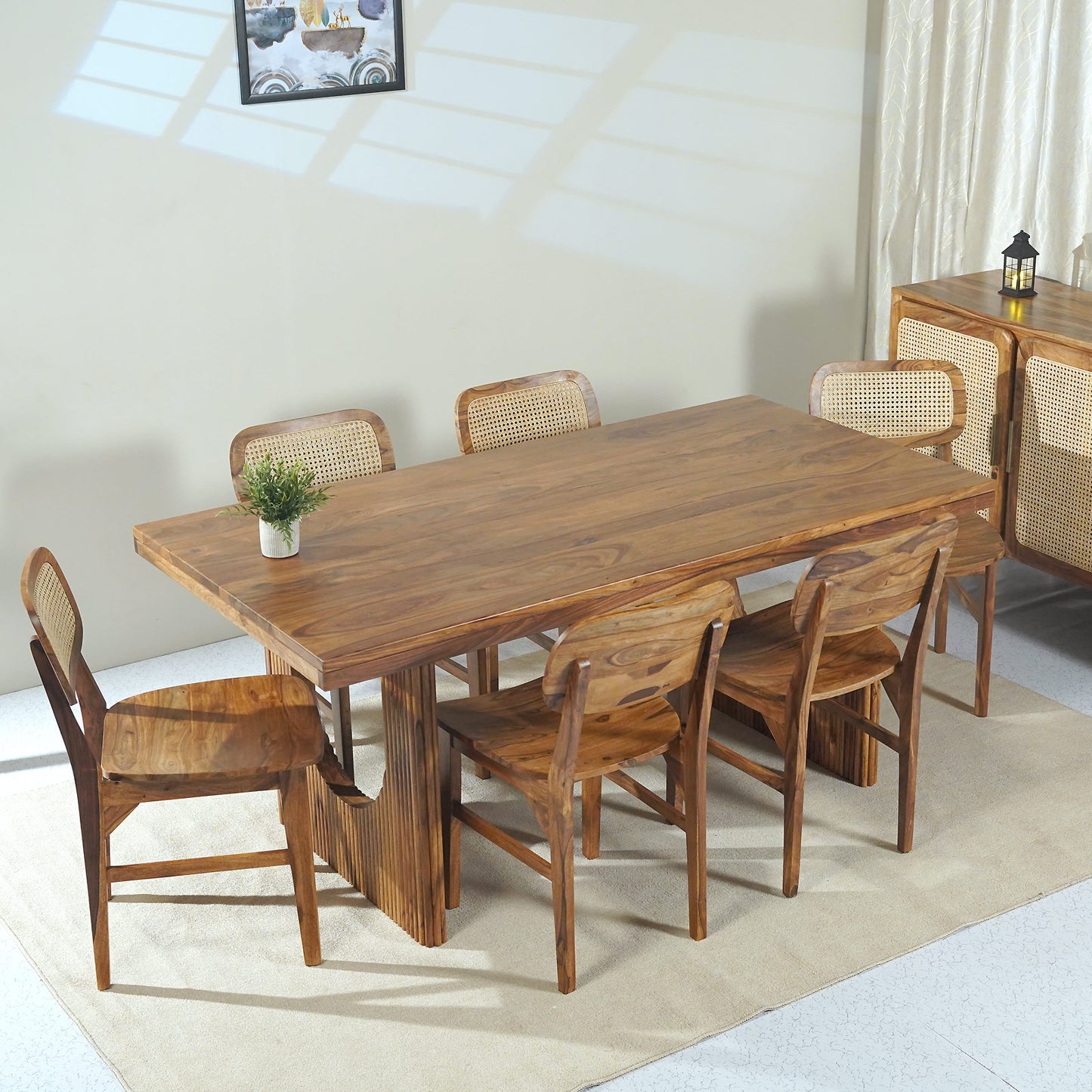Nicobar Sheesham Wood 6S Dining Set in Stone Finish