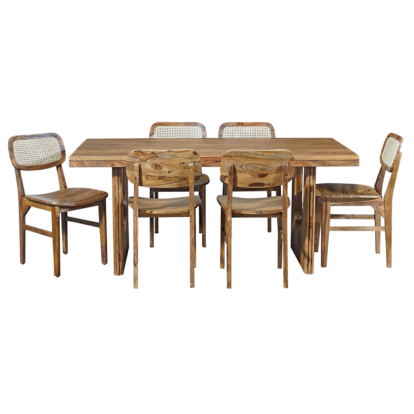 Nicobar Sheesham Wood 6S Dining Set in Stone Finish
