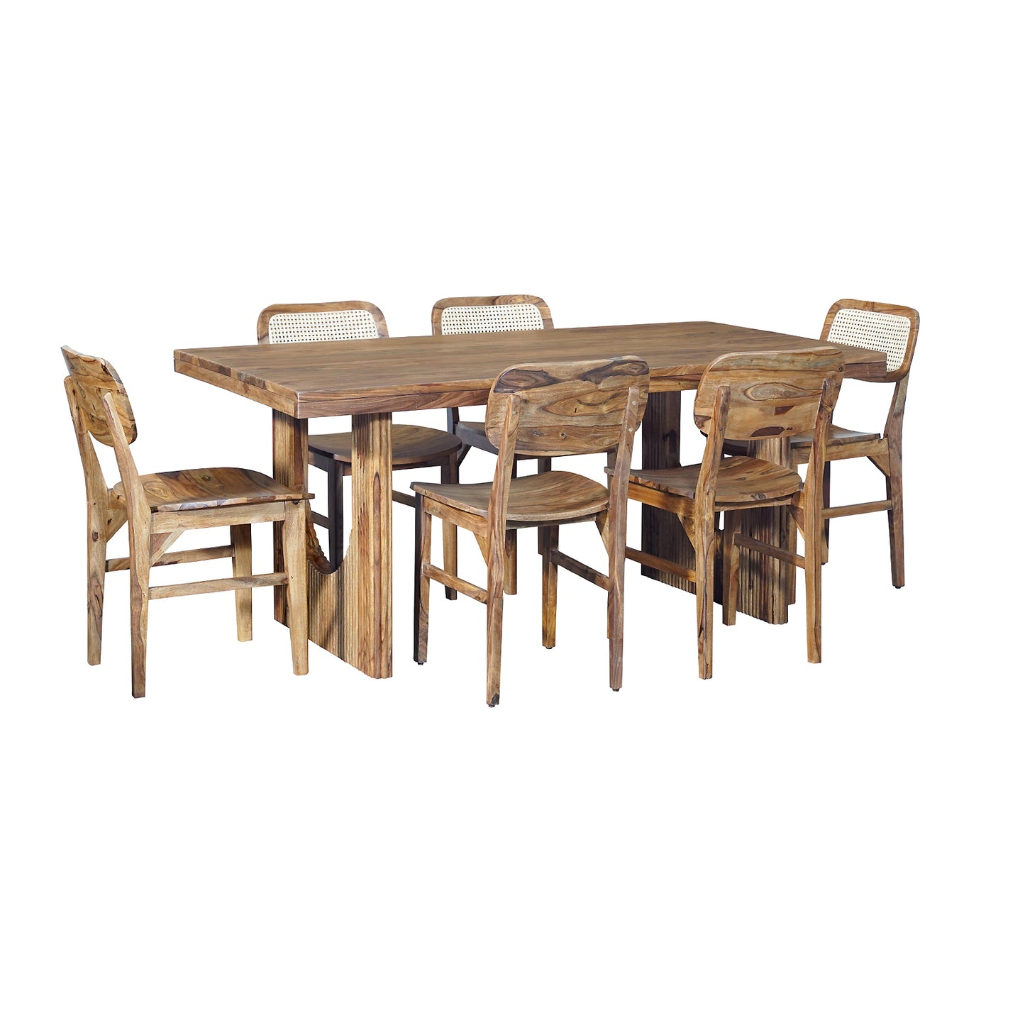 Nicobar Sheesham Wood 6S Dining Set in Stone Finish