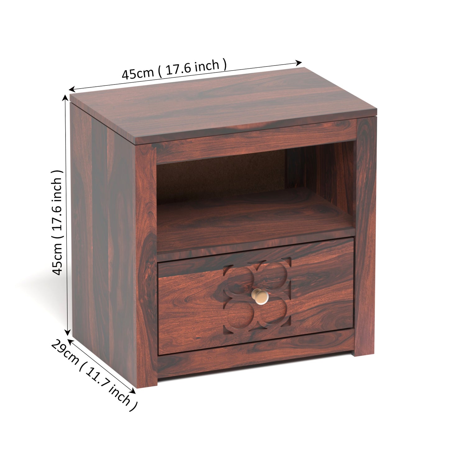 Pearl Sheesham Wood Bedside Table in Rosewood Finish