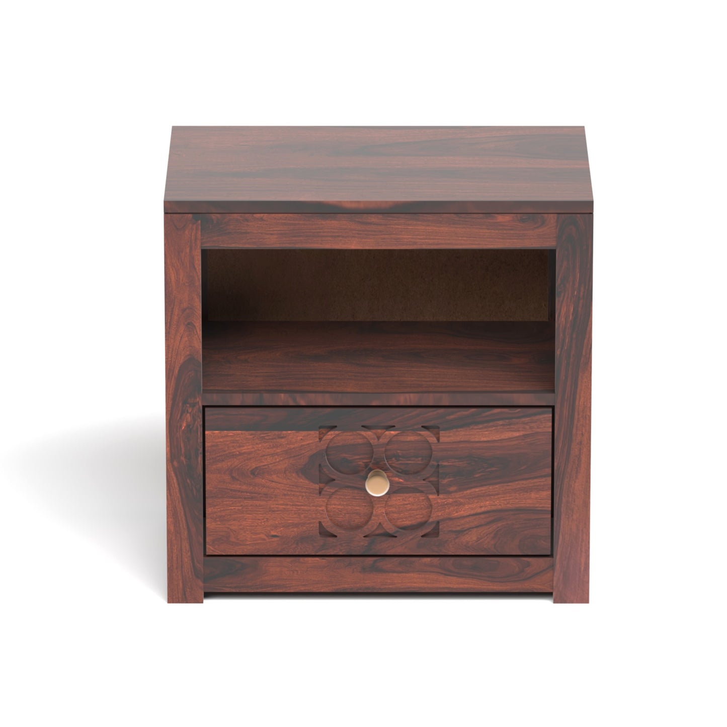 Pearl Sheesham Wood Bedside Table in Rosewood Finish