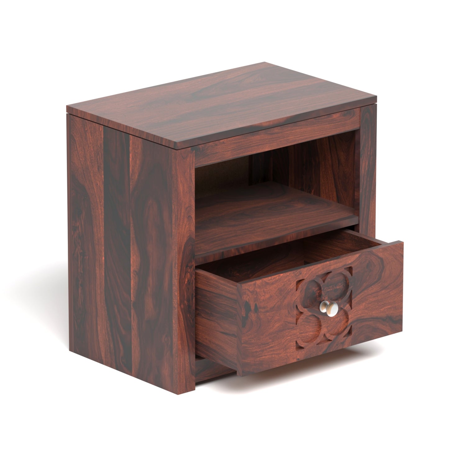 Pearl Sheesham Wood Bedside Table in Rosewood Finish