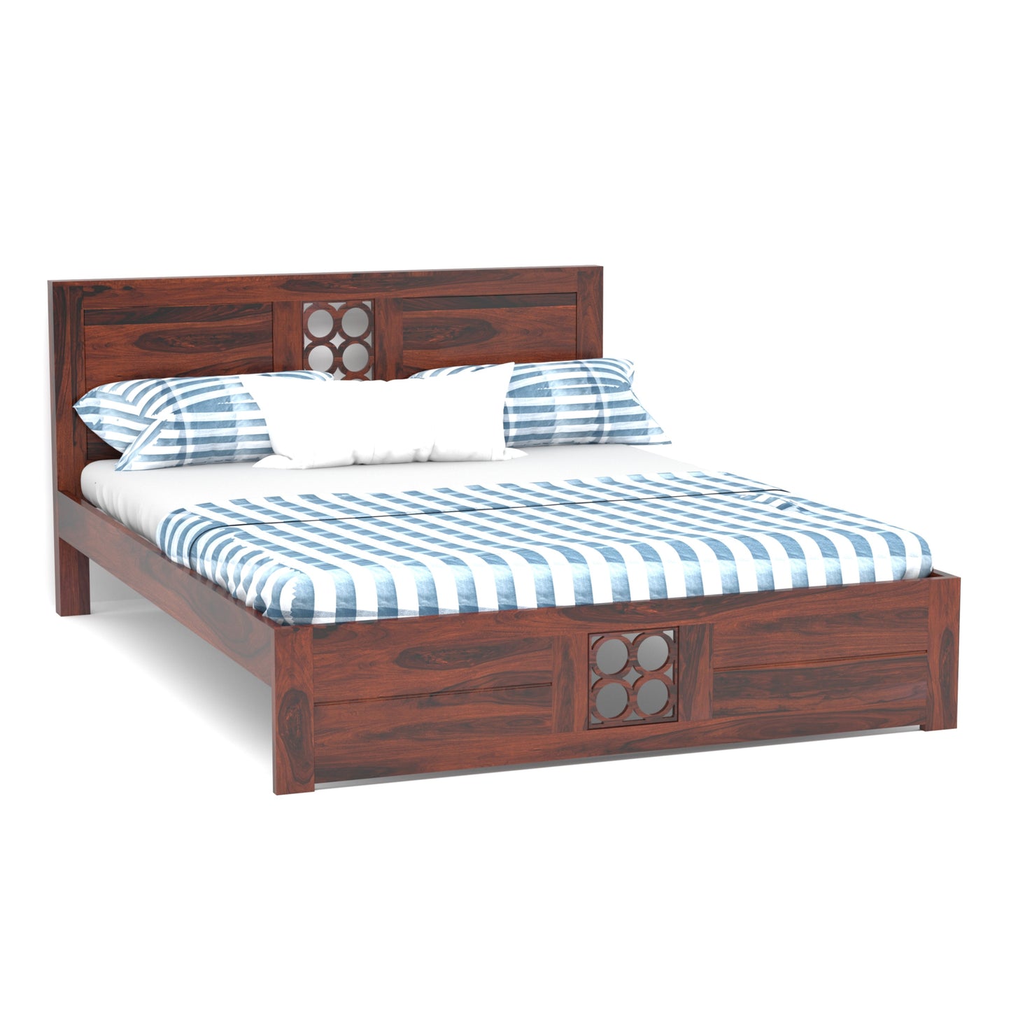 Pearl Sheesham Wood Queen Size Bed in Rosewood Finish