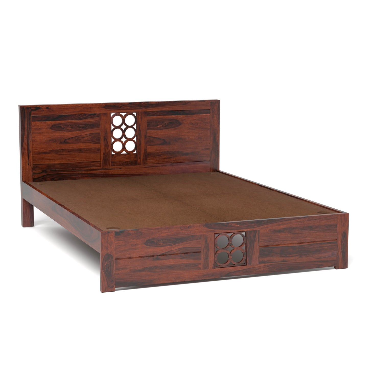Pearl Sheesham Wood Queen Size Bed in Rosewood Finish