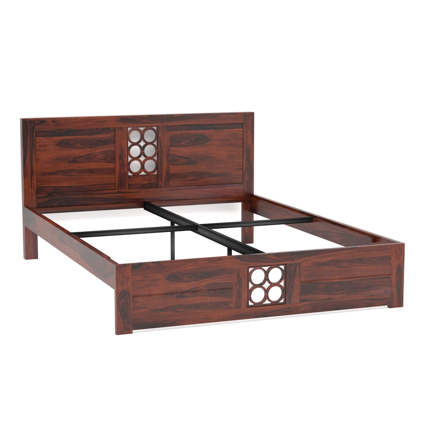 Pearl Sheesham Wood Queen Size Bed in Rosewood Finish