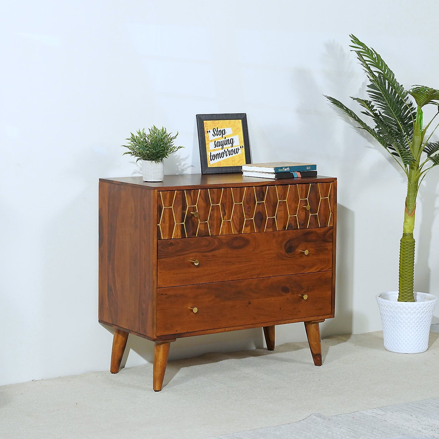 Ruby Sheesham Wood Chest of Drawers in Honey Finish