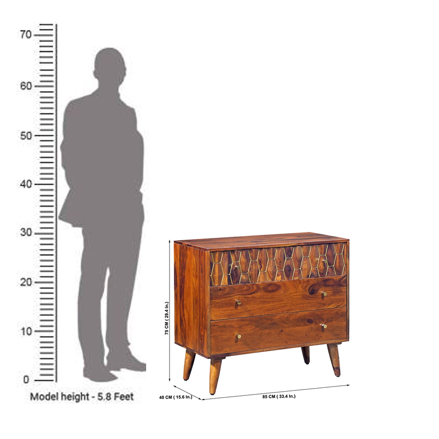 Ruby Sheesham Wood Chest of Drawers in Honey Finish