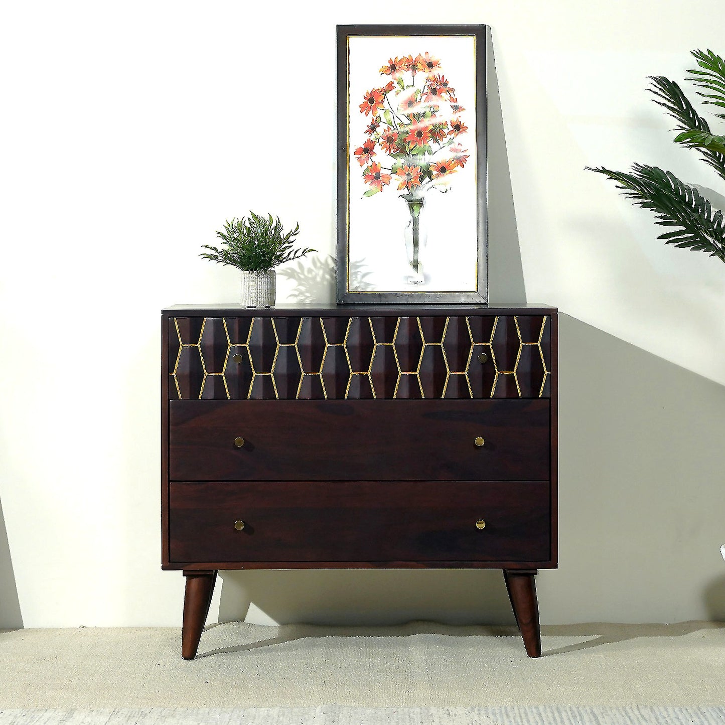 Ruby Sheesham Wood Chest of Drawers in Walnut Finish