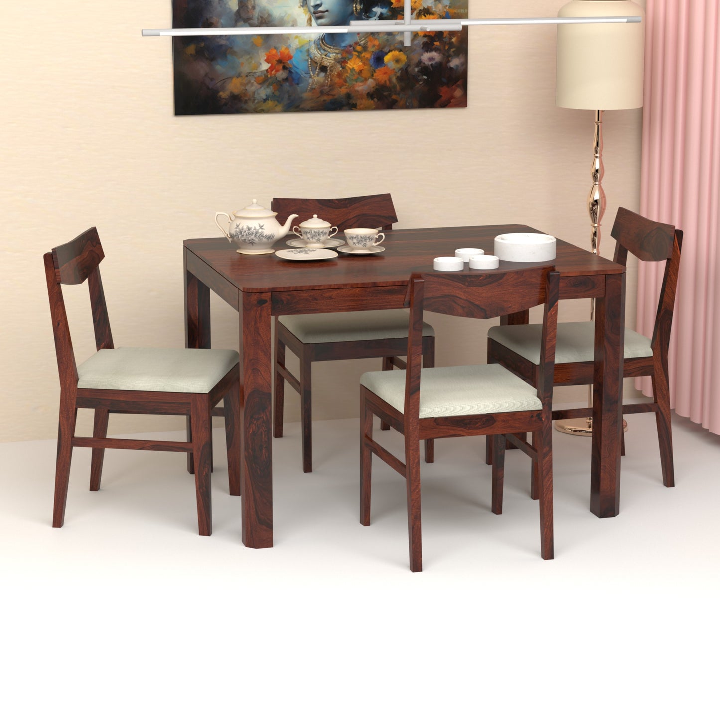 Ruby Sheesham Wood Four Seater Dining Set in Rosewood Finish