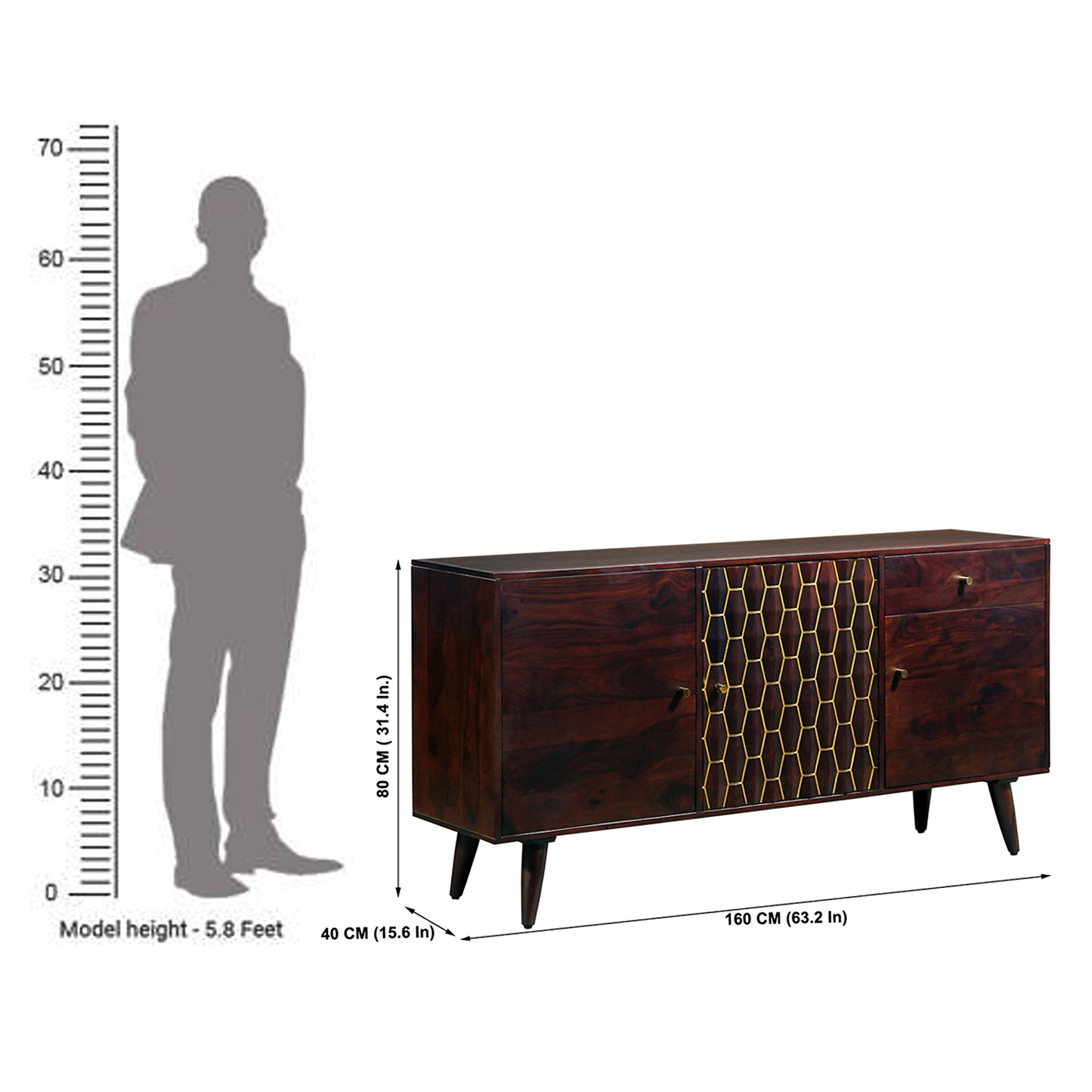 Ruby Sheesham Wood Sideboard in Walnut Finish