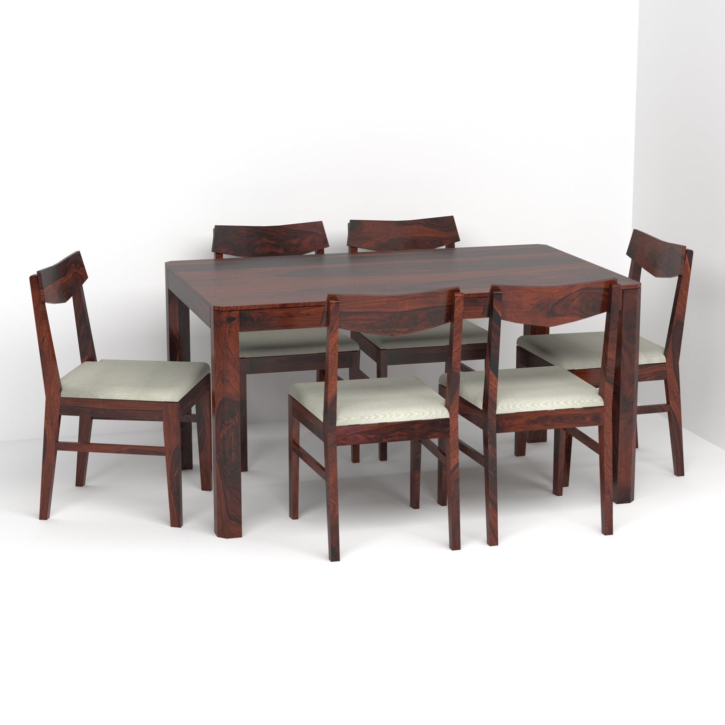 Ruby Sheesham Wood Six Seater Dining Set in Rosewood Finish