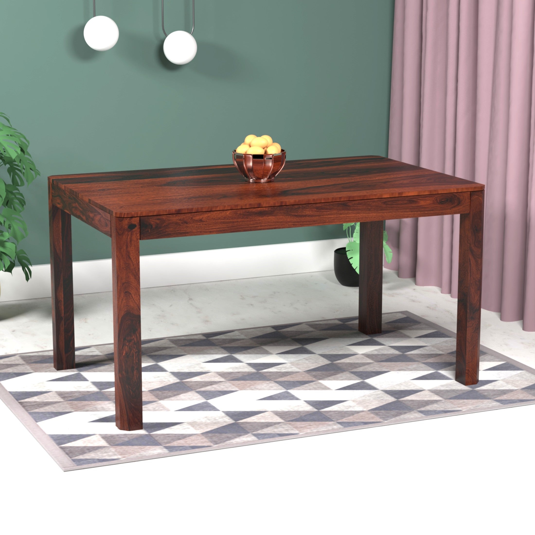 Ruby Sheesham Wood Six Seater Dining Table in Rosewood Finish