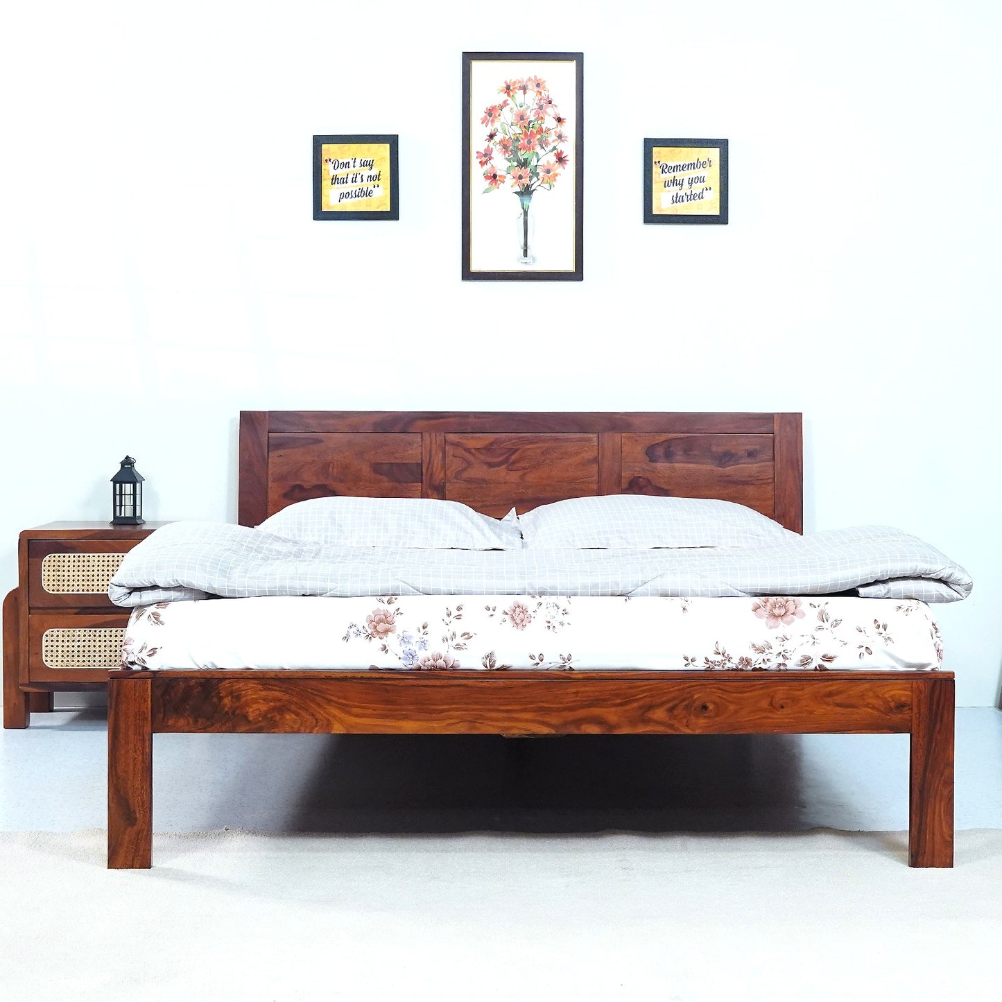 Seville Sheesham Wood Queen Size Bed in Honey Finish