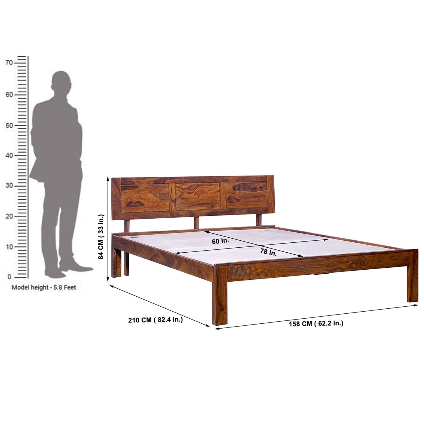 Seville Sheesham Wood Queen Size Bed in Honey Finish