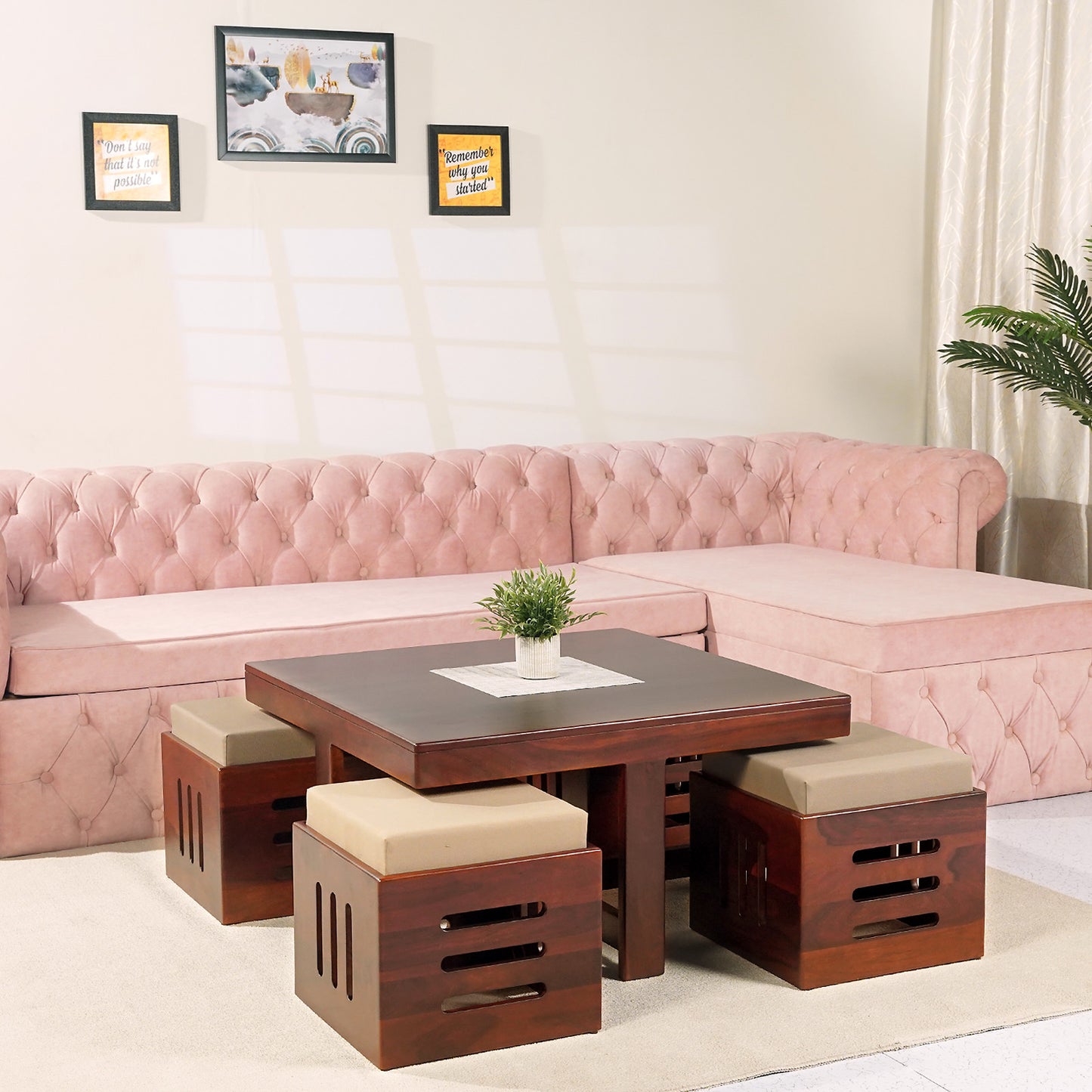 Smith Sheesham Wood Coffee Table Set Honey Finish