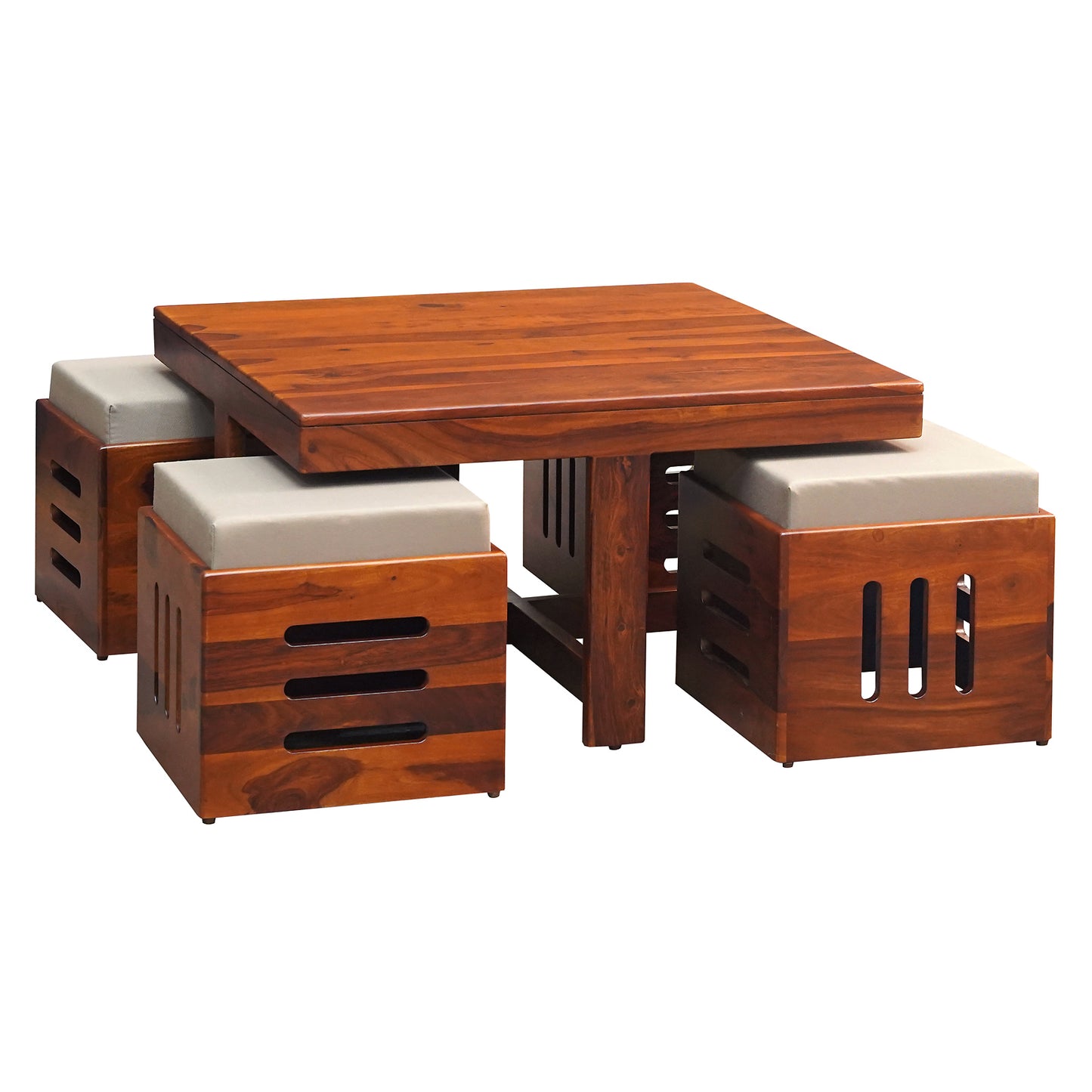 Smith Sheesham Wood Coffee Table Set Honey Finish