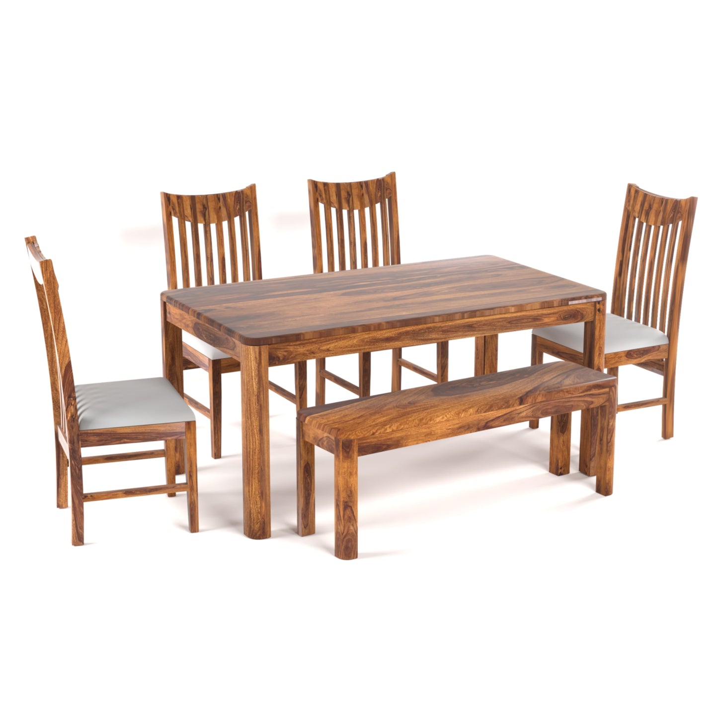 Toronto Sheesham Wood 6 Seater Dining Set with Bench in Honey Finish