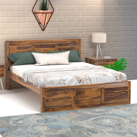 Toronto Sheesham Wood Queen Size Bed in Honey Finish