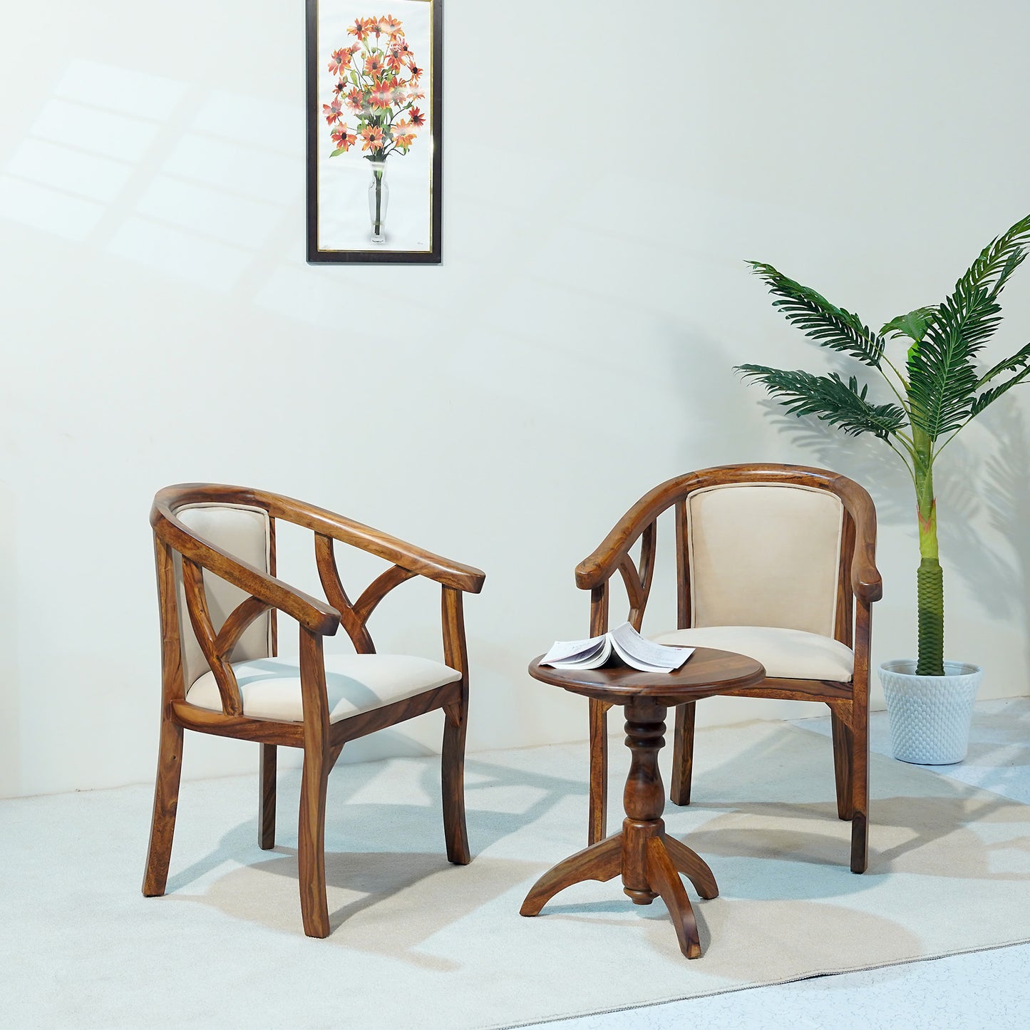 Trident Sheesham Wood Arm Chair Set in Honey Finish