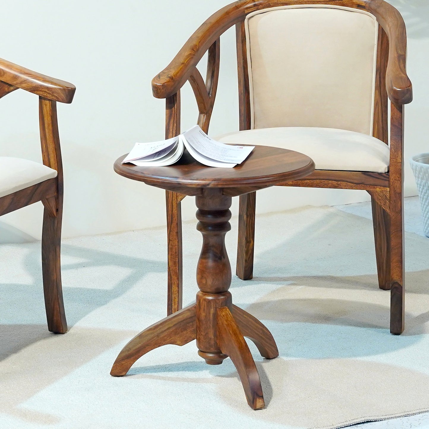 Trident Sheesham Wood Round Stool in Honey Finish