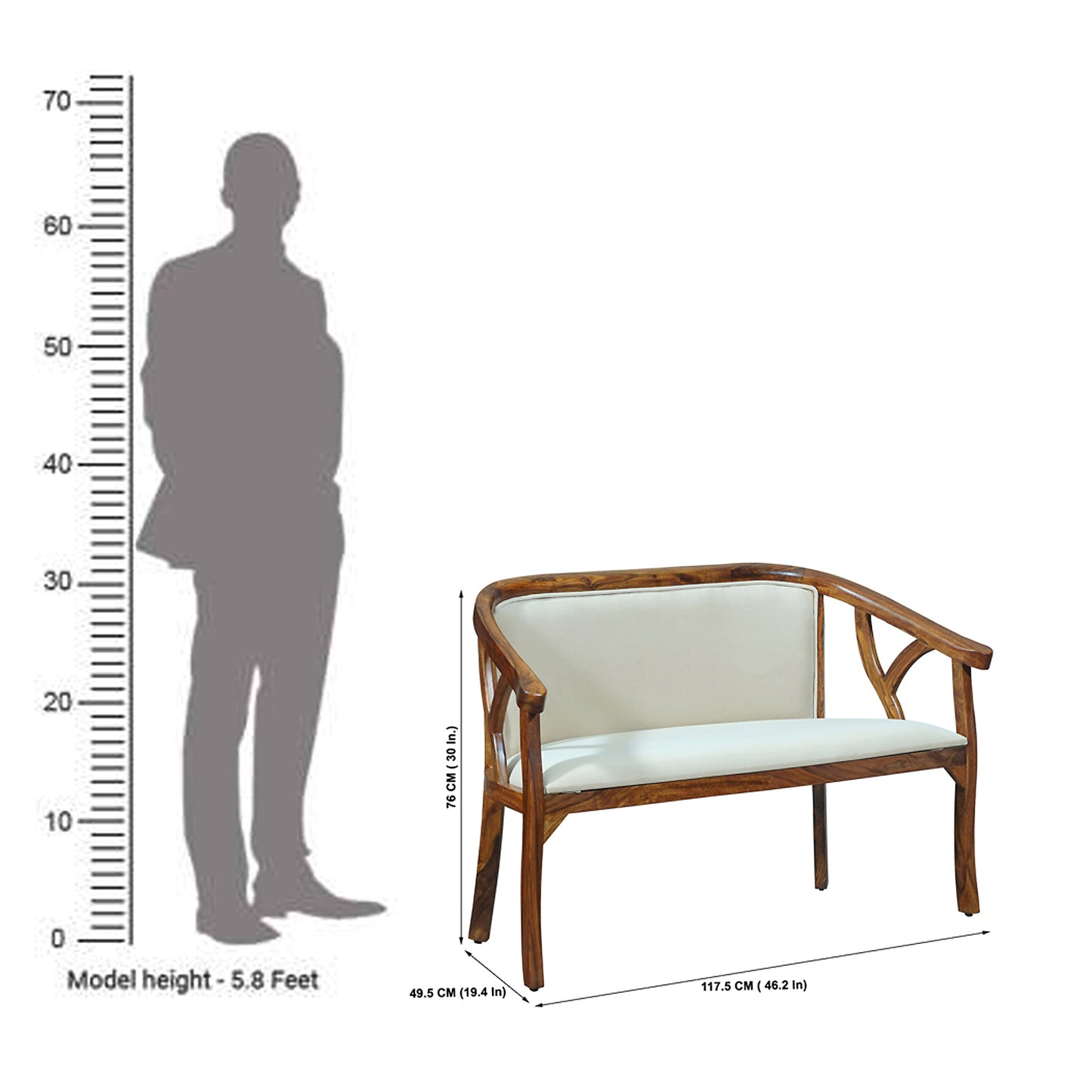 Trident Sheesham Wood Two Seater in Honey Finish