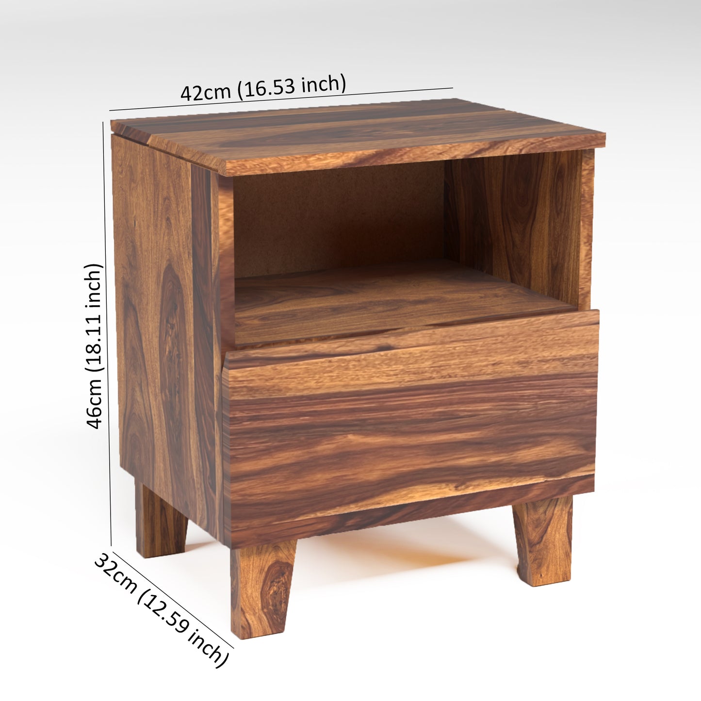 Yuco Sheesham Wood Bedside Table in Honey Finish