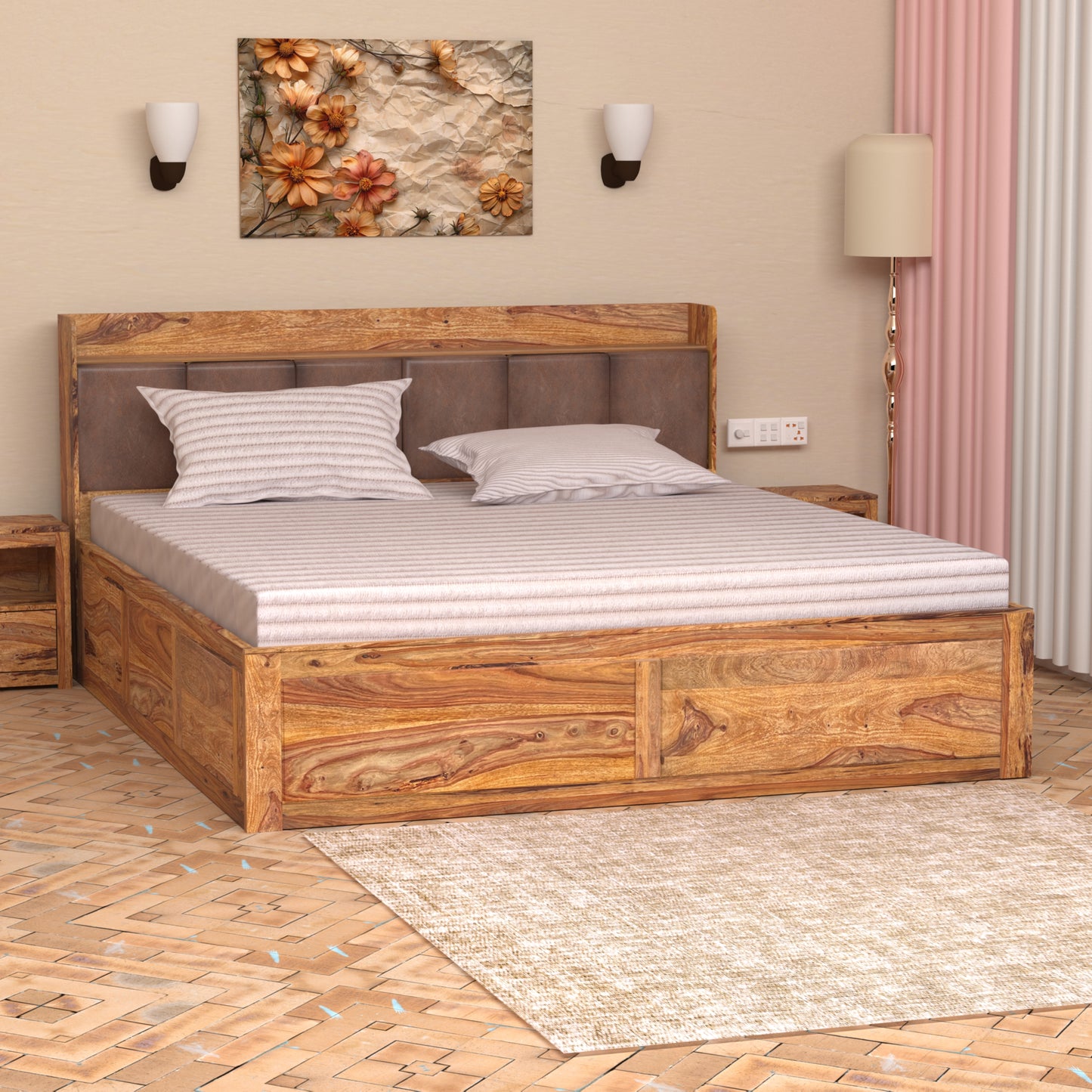 Zara Sheesham Wood King Size Bed with Storage