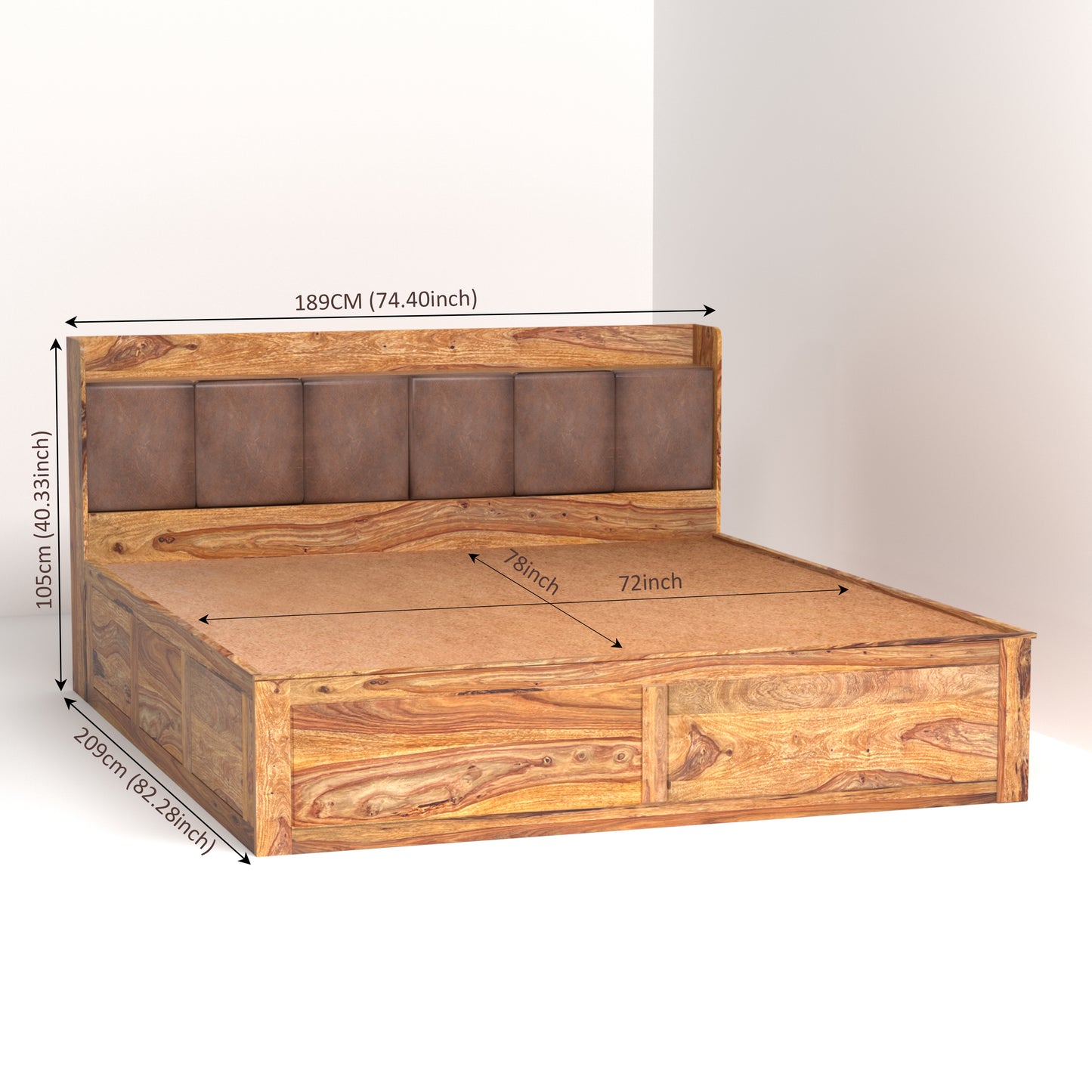 Zara Sheesham Wood King Size Bed with Storage