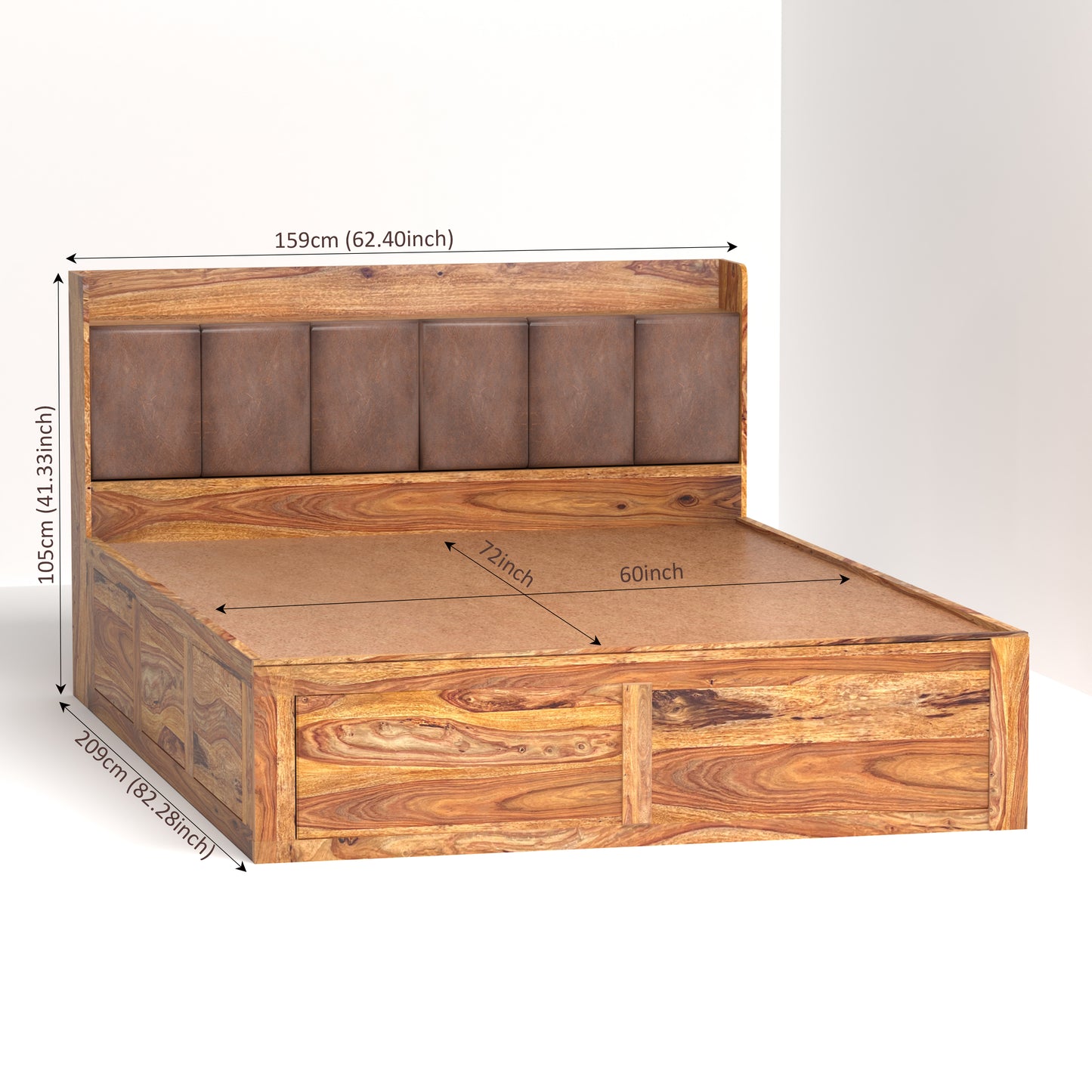 Zara Sheesham Wood Queen Size Bed with Storage