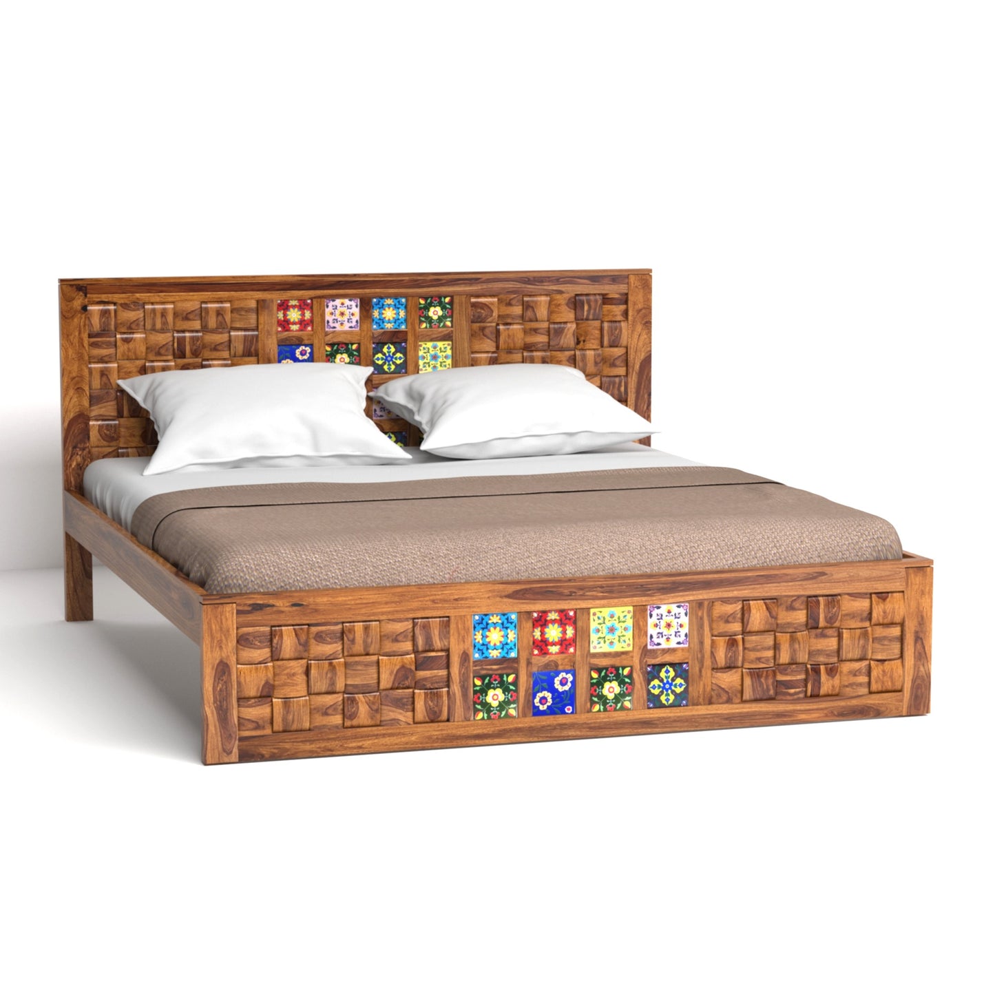 Amber Sheesham Wood King Size Bed in Honey Finish