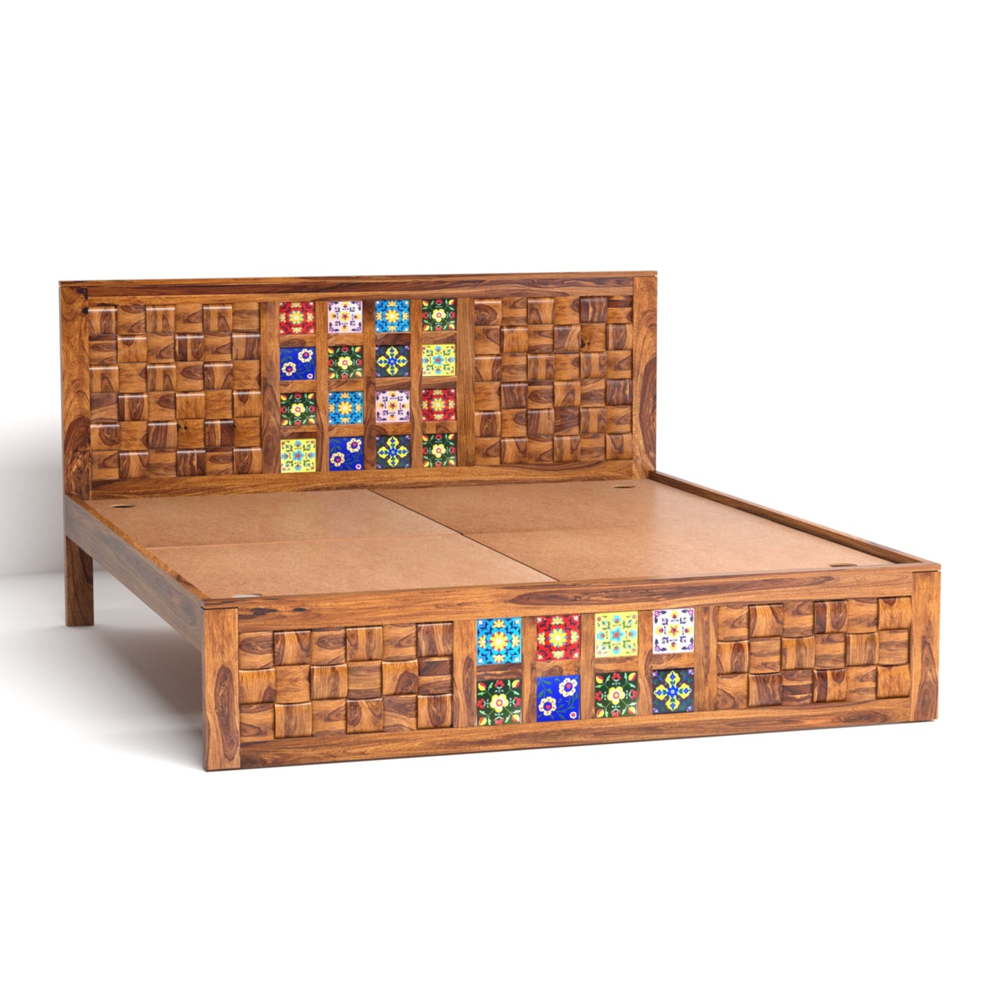 Amber Sheesham Wood King Size Bed in Honey Finish