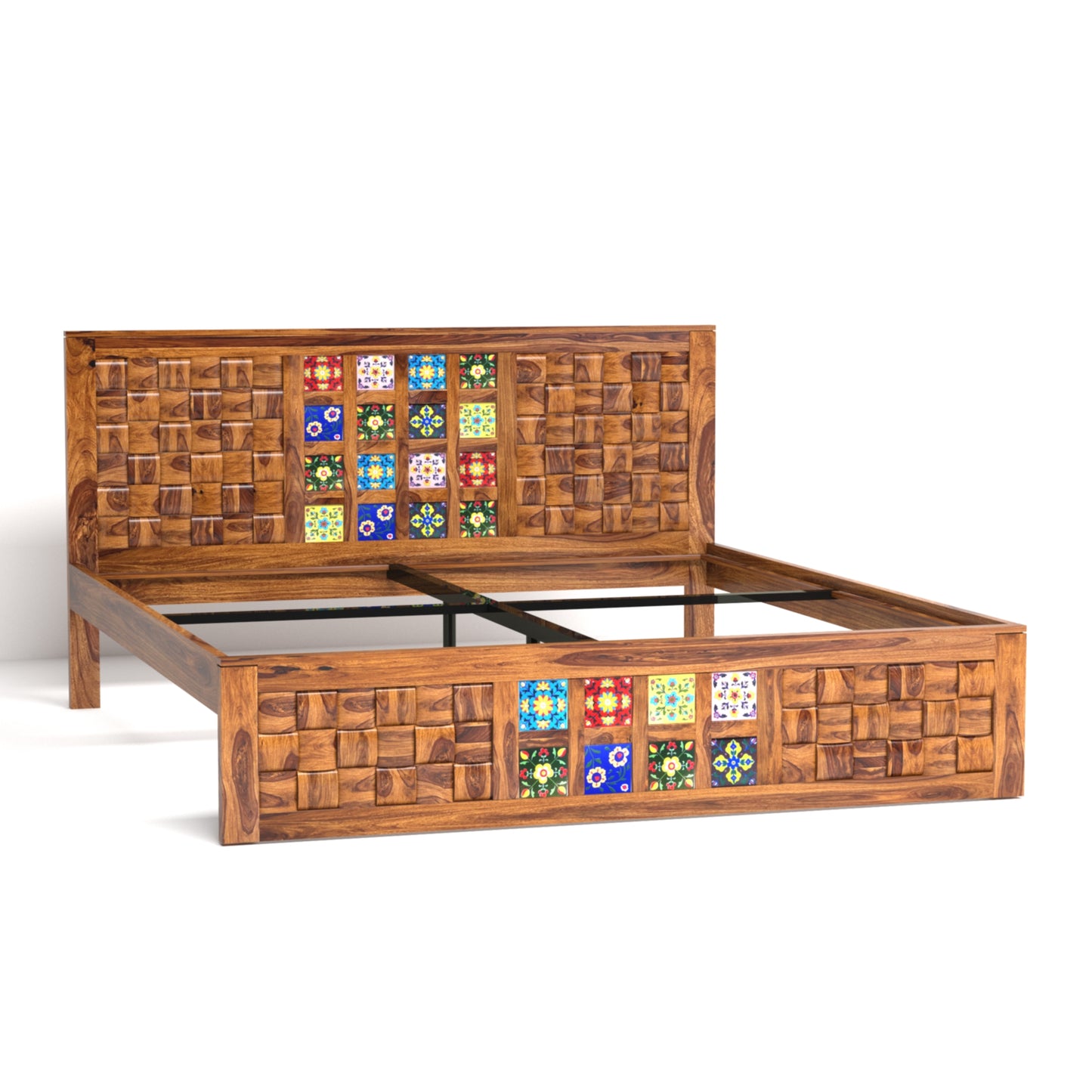 Amber Sheesham Wood King Size Bed in Honey Finish