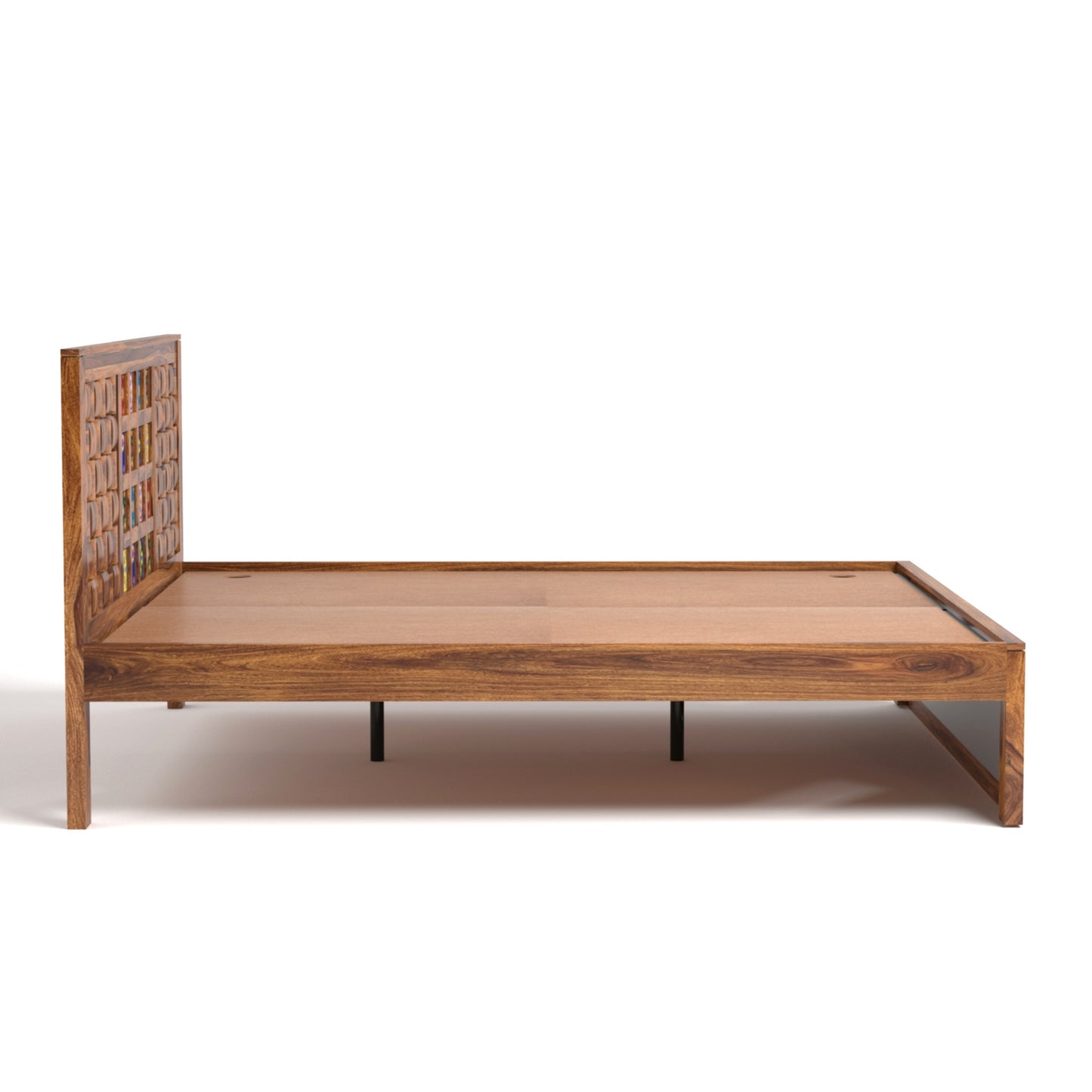 Amber Sheesham Wood King Size Bed in Honey Finish