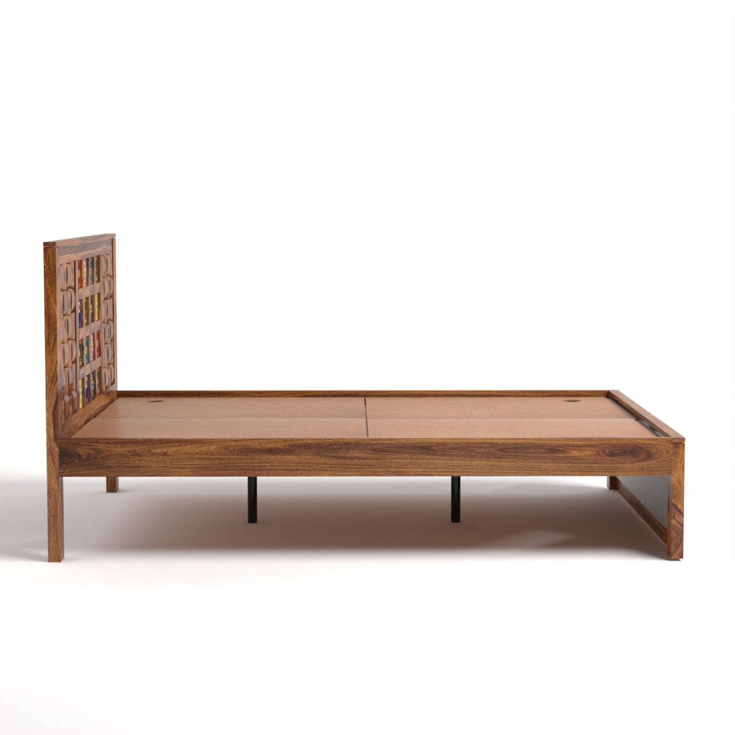 Amber Sheesham Wood Queen Size Bed in Honey Finish