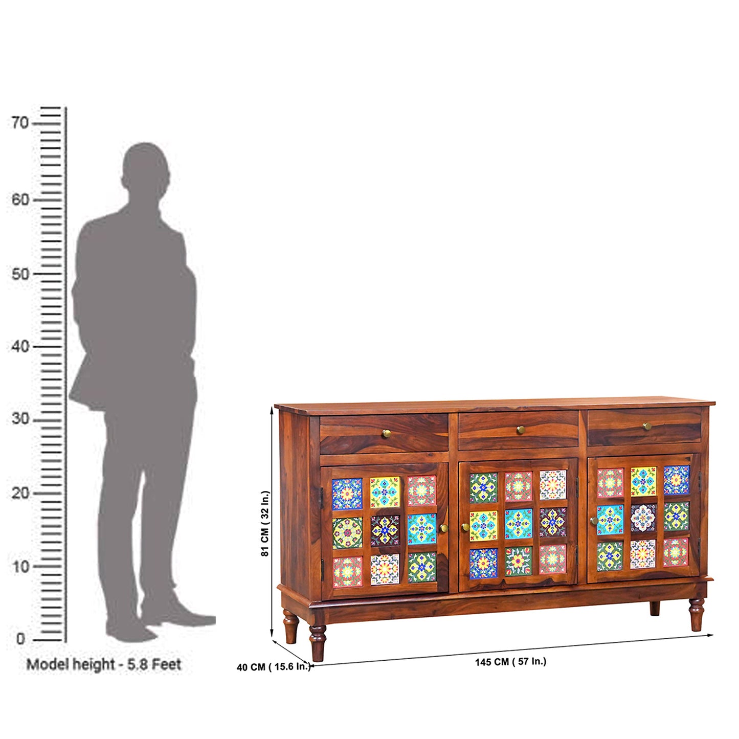 Amber Sheesham Wood Sideboard in Honey Finish