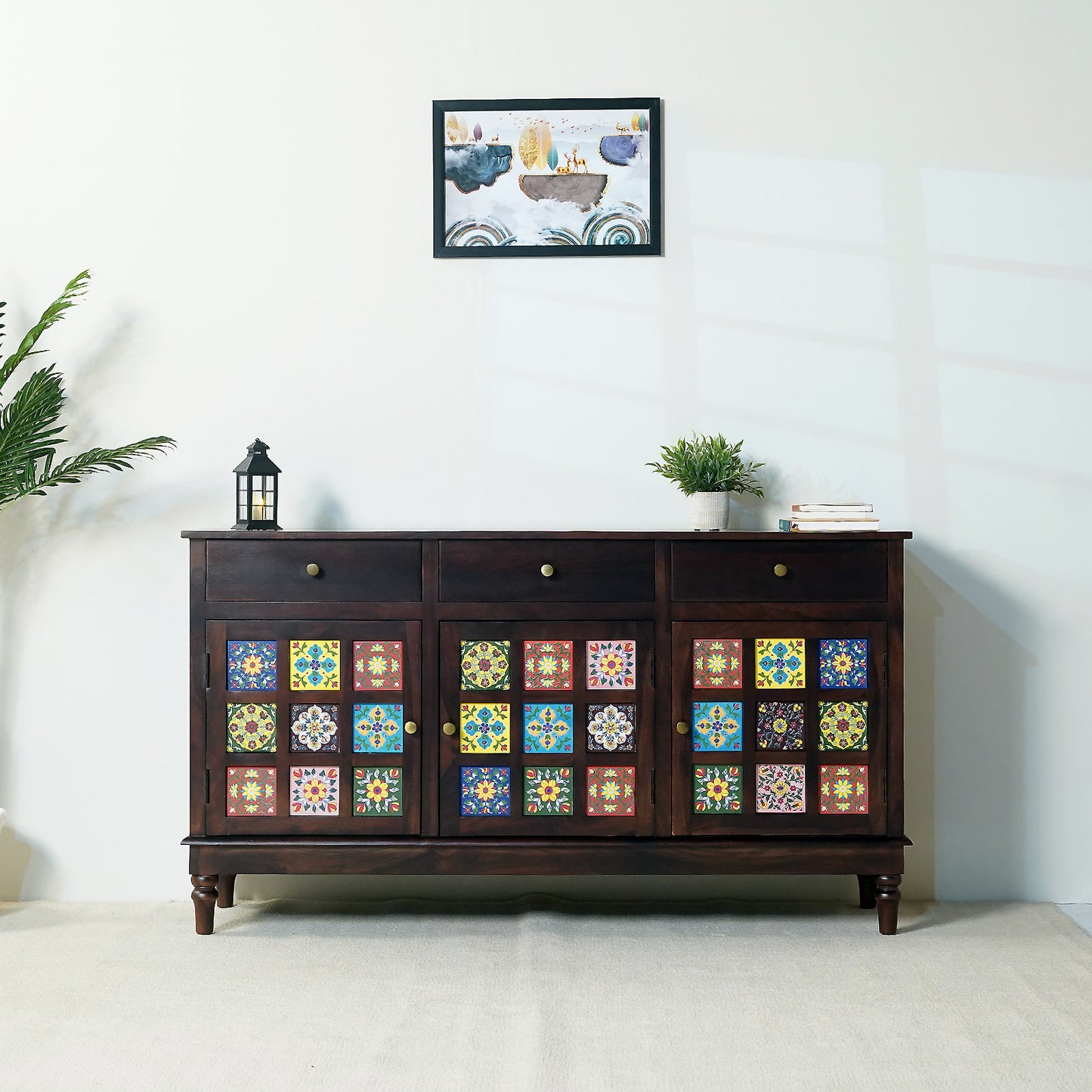 Amber Sheesham Wood Sideboard in Walnut Finish