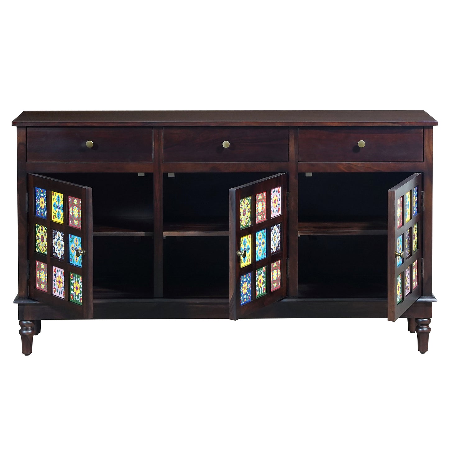 Amber Sheesham Wood Sideboard in Walnut Finish