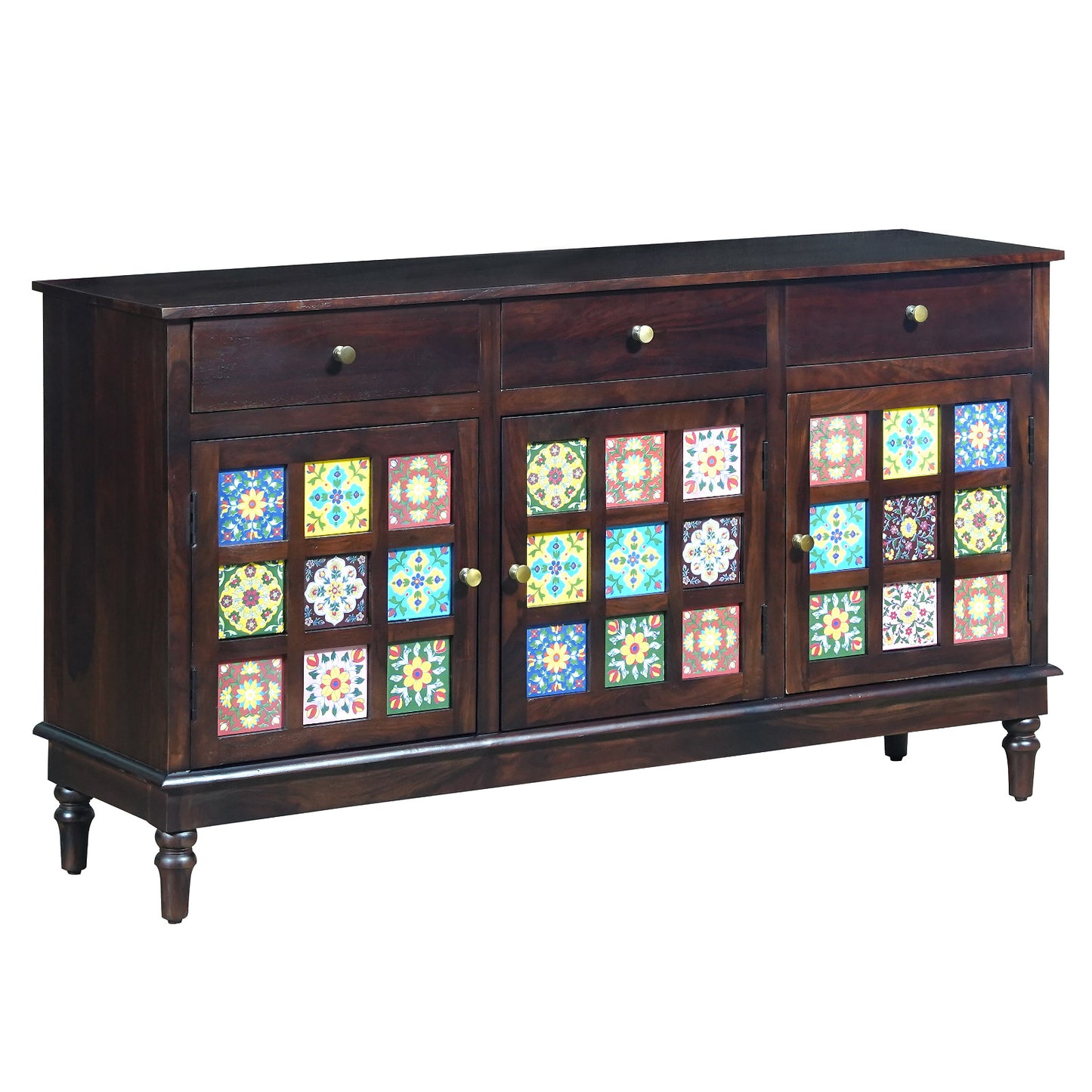 Amber Sheesham Wood Sideboard in Walnut Finish