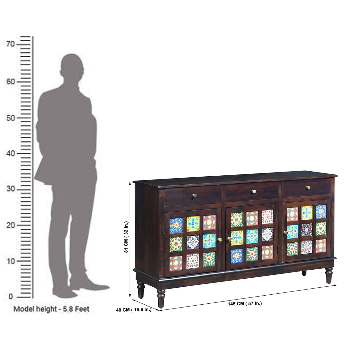 Amber Sheesham Wood Sideboard in Walnut Finish