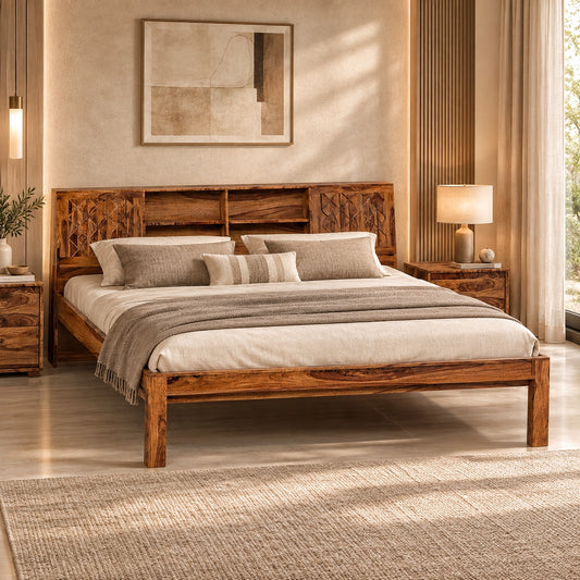 Bergen Sheesham Wood King Size Bed in Honey Finish