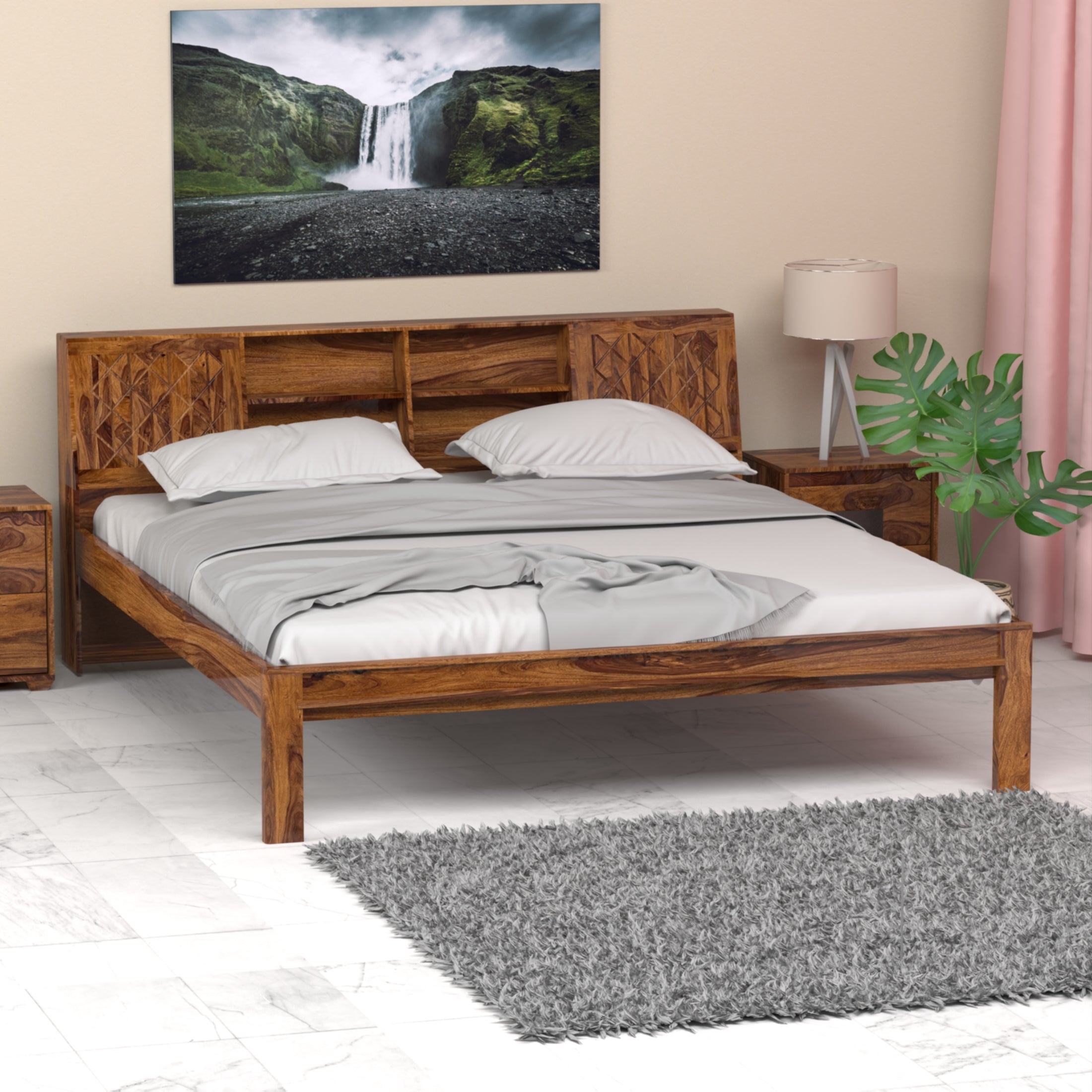 Bergen Sheesham Wood King Size Bed in Honey Finish