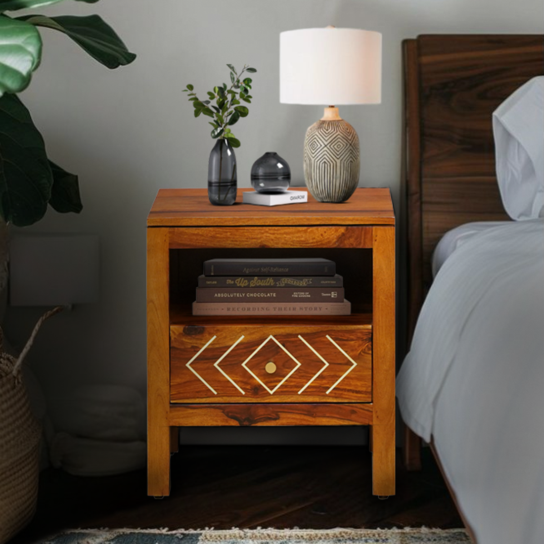 Bristol Sheesham Wood Bedside Table in Honey Finish