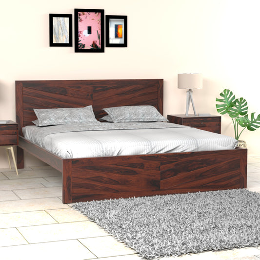 Chevron Sheesham Wood King Size Bed in Rosewood Finish