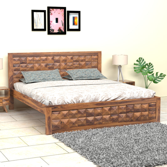 Diamond Sheesham Wood King Size Bed in Honey Finish