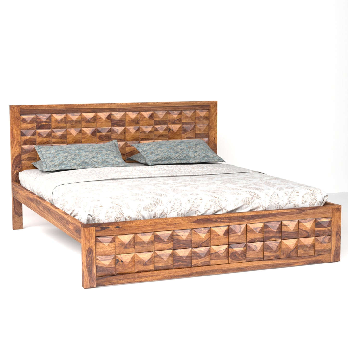 Diamond Sheesham Wood King Size Bed in Honey Finish