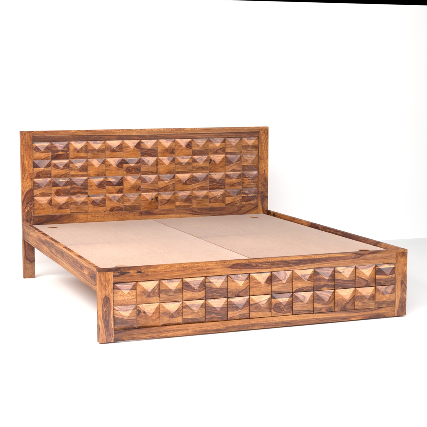 Diamond Sheesham Wood King Size Bed in Honey Finish