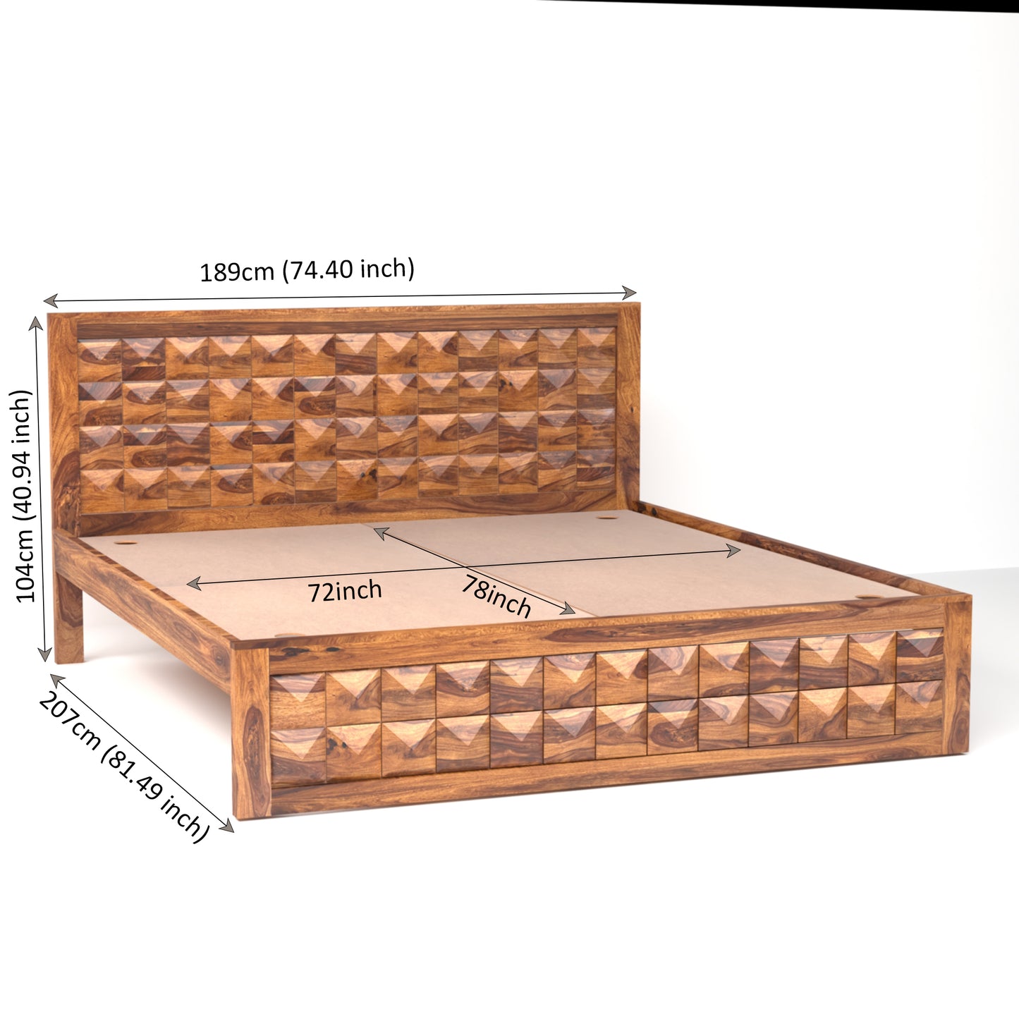 Diamond Sheesham Wood King Size Bed in Honey Finish